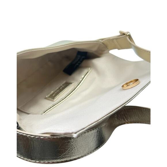 Nicole Miller Gold Vegan Leather Handbag Shoulder Bag New With Tags - Picture 6 of 6